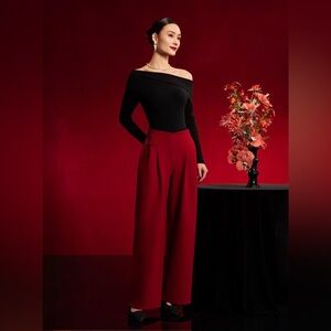 Statement Frog Button High Rise Wide Leg Pant Limited Edition Retro Red S Petite